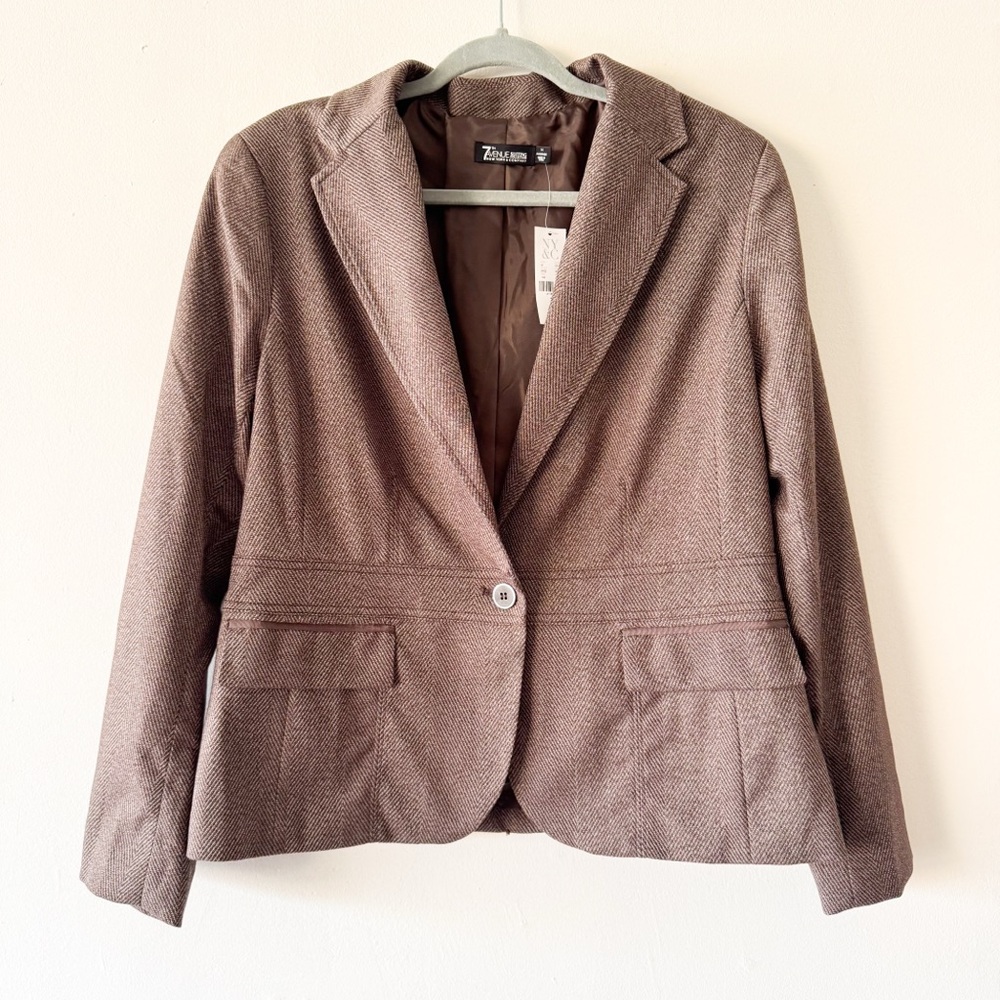 7th Avenue Blazer and Pants Brown Suit Set Chevron Pattern Size 14P - Picture 2 of 13